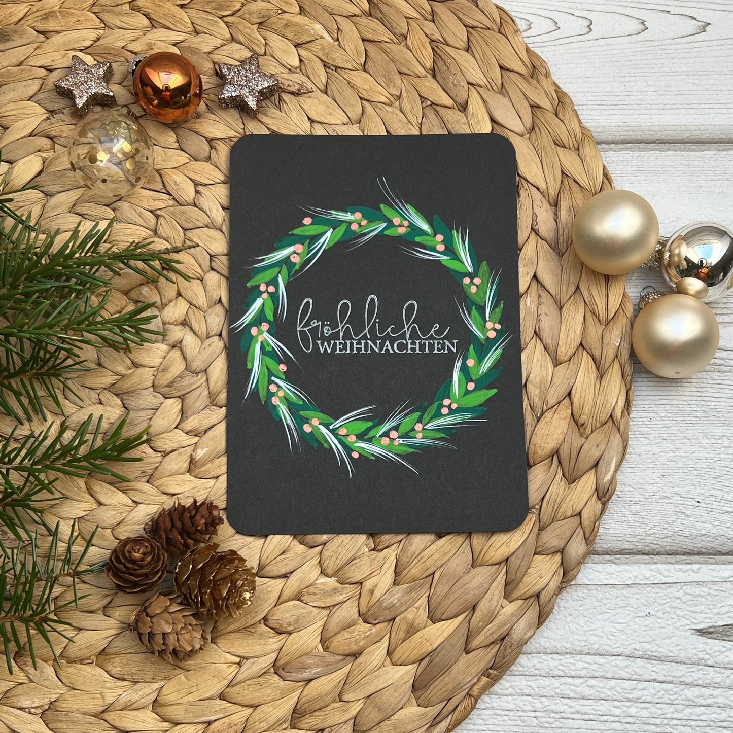 Postkarte Schwarz Adventskranz